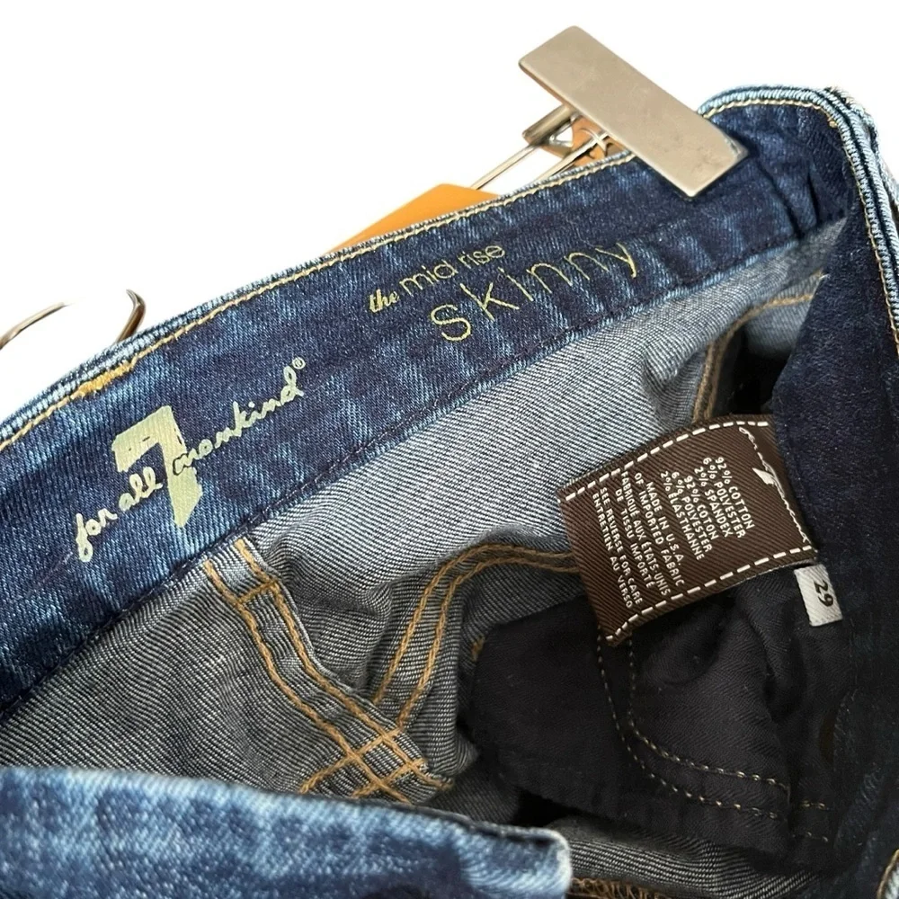 7 For All Mankind Mid Rise Skinny Dark Wash Denim 29 - Picture 10 of 11